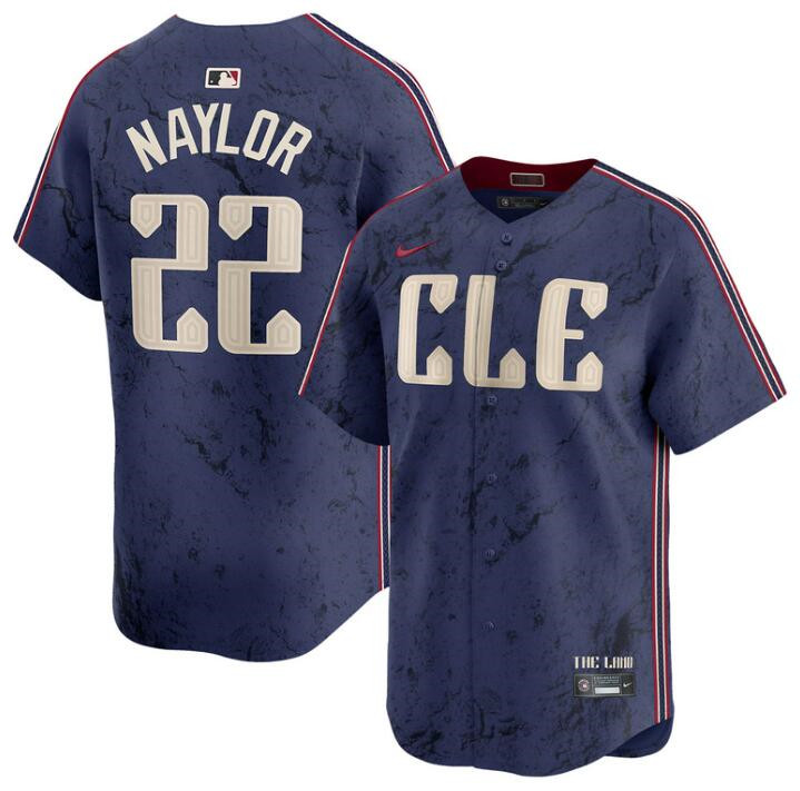 Men's Cleveland Guardians #22 Josh Naylor Navy 2024 City Connect Limited Stitched Baseball Jersey